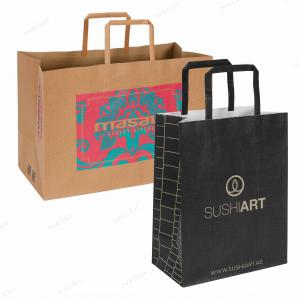 Kraft paper bag with flat handle